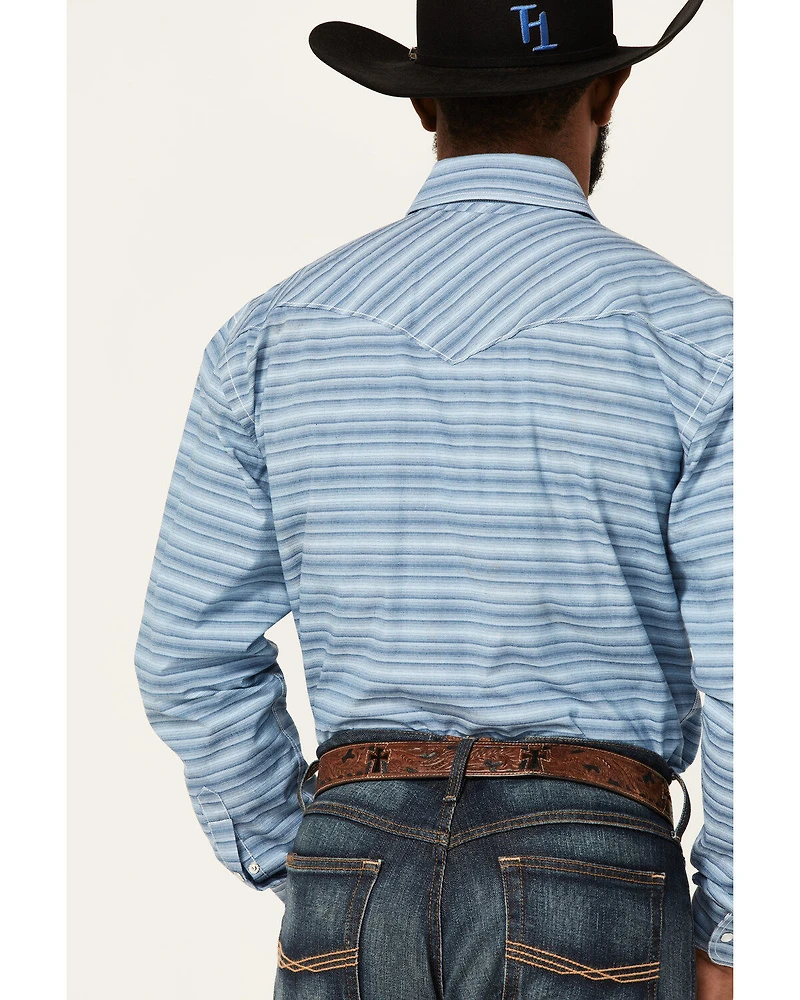 Rough Stock By Panhandle Men's Horizontal Dobby Stripe Long Sleeve Pearl Snap Western Shirt
