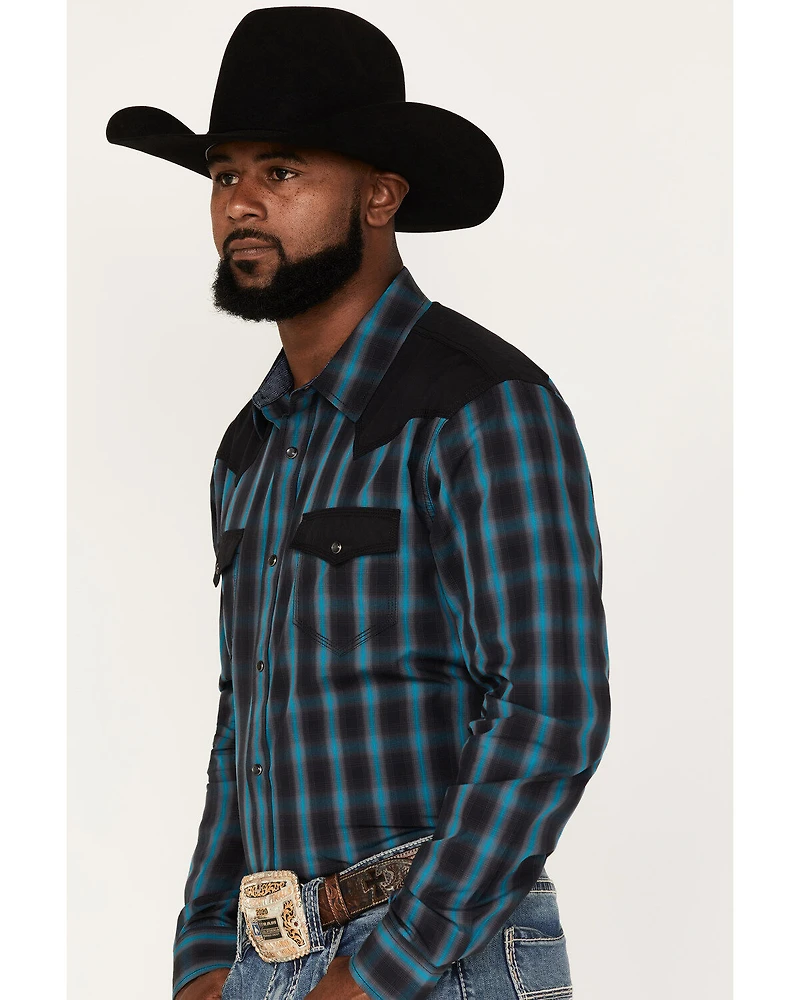 Moonshine Spirit Men's Bandit Small Plaid Print Pearl Snap Western Shirt
