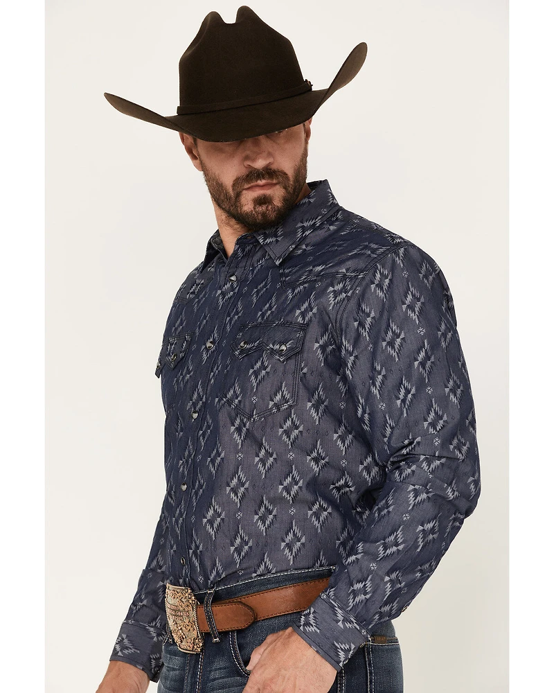 Moonshine Spirit Men's Mocasin Southwestern Print Long Sleeve Snap Western Shirt