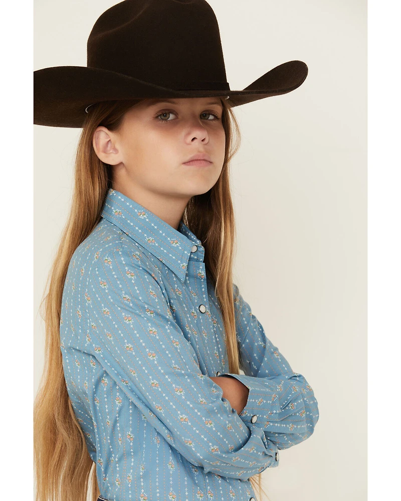 Cruel Girl Girls' Floral Striped Long Sleeve Snap Western Shirt