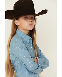 Cruel Girl Girls' Floral Striped Long Sleeve Snap Western Shirt