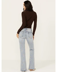 Driftwood Women's Eva Light Wash Low Rise Floral Flare Jeans