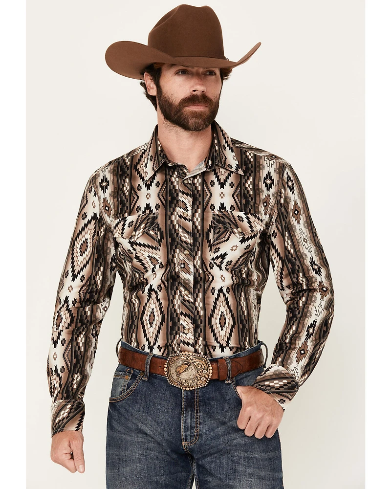Rock & Roll Denim Men's Southwestern Print Long Sleeve Snap Stretch Western Shirt