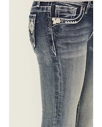 Grace LA Girls' Chevron Cactus Embroidered Bootcut Stretch Denim Jeans