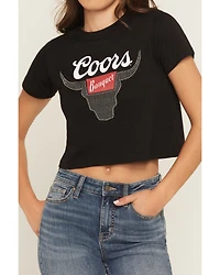 Coors Women's Logo Cattle Rhinestone Short Sleeve Cropped Graphic Tee