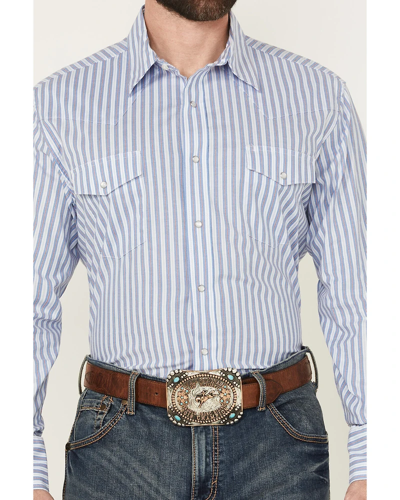 Wrangler Men's Striped Print Long Sleeve Snap Stretch Western