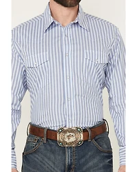 Wrangler Men's Striped Print Long Sleeve Snap Stretch Western