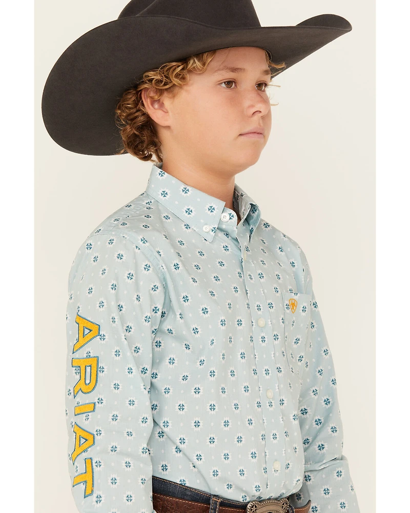 Ariat Boys' Team Logo Geo Print Long Sleeve Button-Down Western Shirt