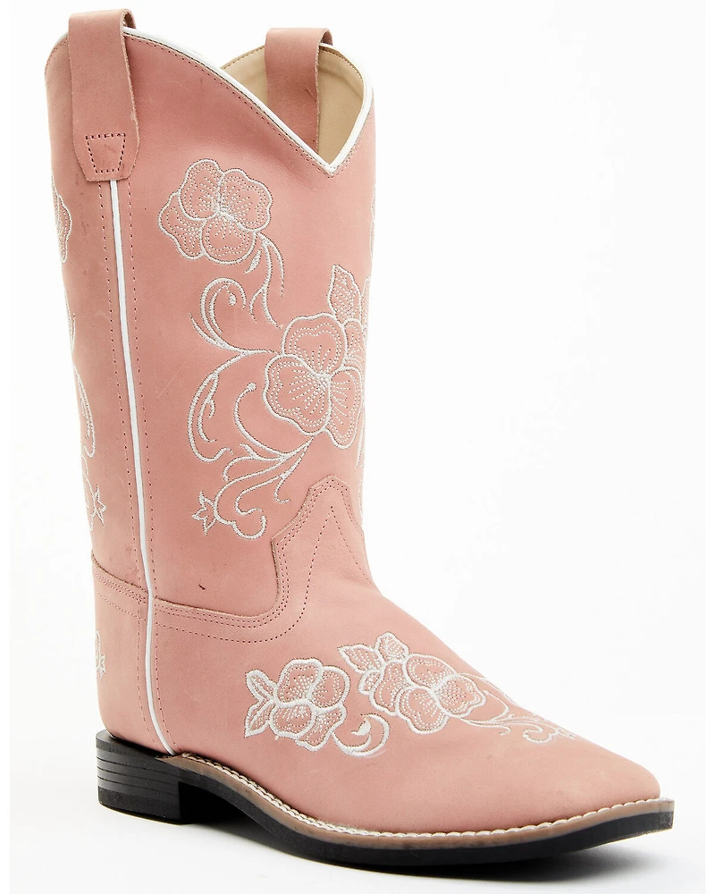 Shyanne Girls' Little Lasy Floral Embroidered Leather Western Boots - Broad Square Toe