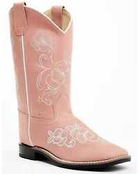 Shyanne Girls' Little Lasy Floral Embroidered Leather Western Boots - Broad Square Toe