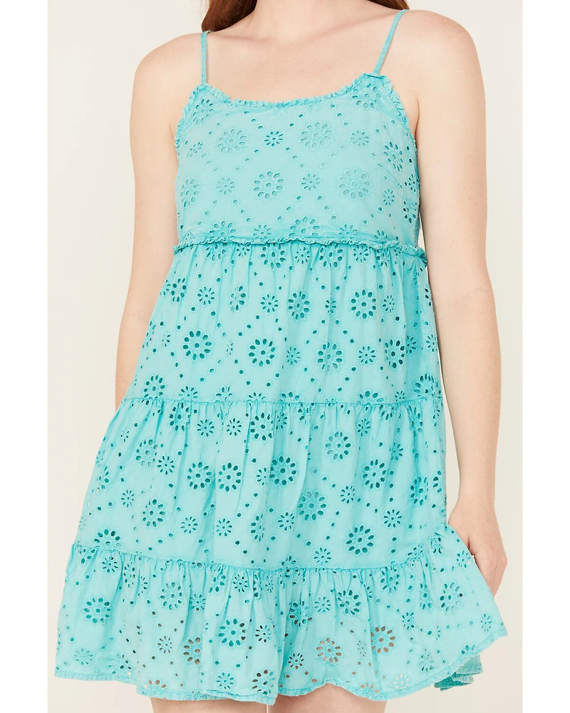 Rock & Roll Denim Women's Eyelet Sleeveless Mini Dress
