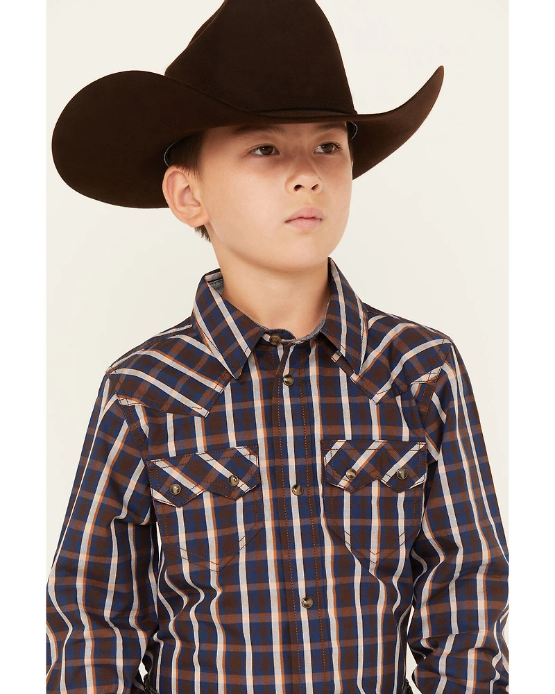 Cody James Boys' Joe Plaid Print Long Sleeve Snap Western Shirt