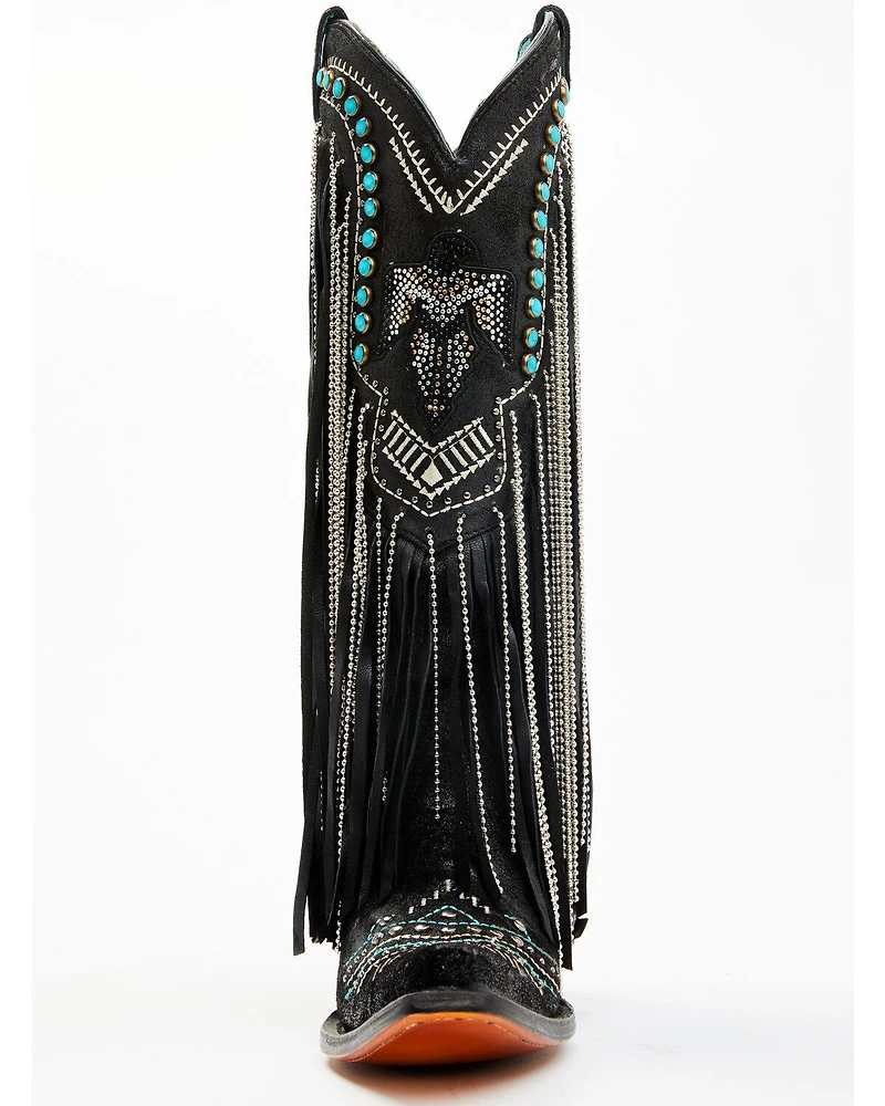 Corral Women's Embroidered and Crystal Eagle Fringe Western Boots - Snip Toe
