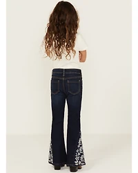 Shyanne Little Girls' Lacey Dark Wash Lace Inset Flare Stretch Denim Jeans