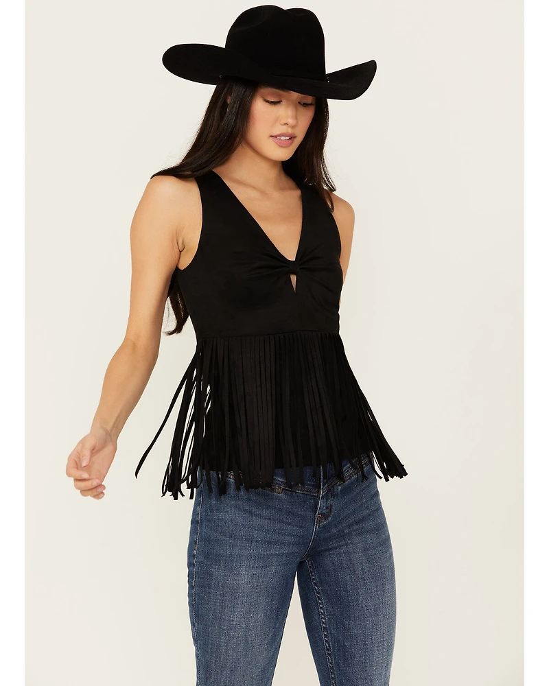 Idyllwind Women's Pennington Faux Suede Twisted Fringe Top