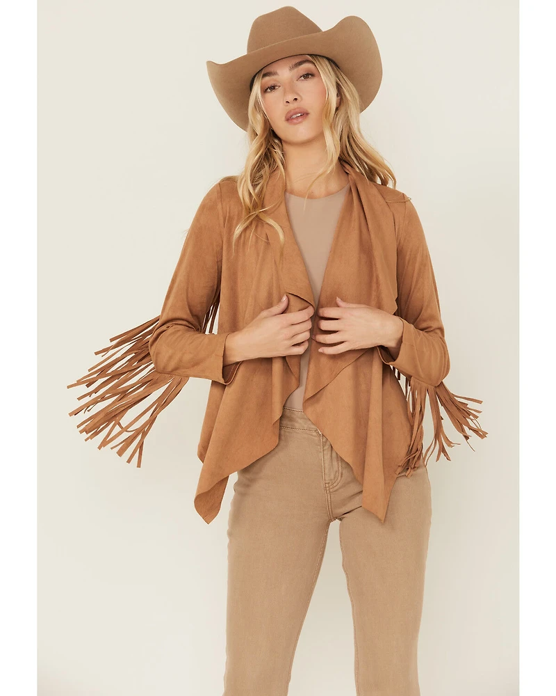 Shyanne Women's Faux Suede Cascade Front Fringe Jacket