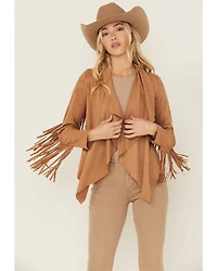 Shyanne Women's Faux Suede Cascade Front Fringe Jacket