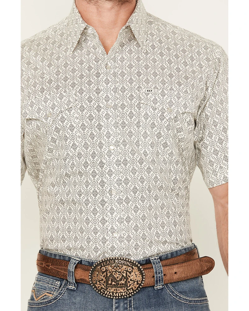 Ely Walker Men's Medallion Print Short Sleeve Snap Western Shirt