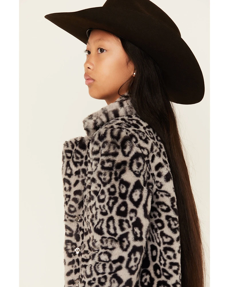 Urban Republic Girls' Jaguar Print Long Faux Fur Coat