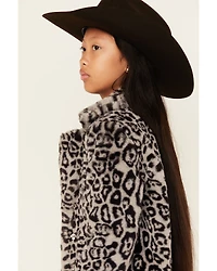 Urban Republic Girls' Jaguar Print Long Faux Fur Coat