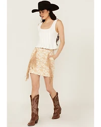 Rock & Roll Denim Women's Cow Print High Rise Tassel Mini Skirt