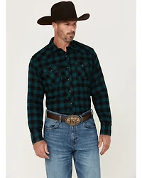 Wrangler Retro Men's Checkered Print Long Sleeve Snap Flannel Shirt