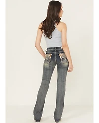 Grace LA Women's Medium Wash Mid Rise Hairon Bootcut Stretch Denim Jeans