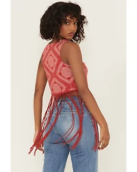 Rock & Roll Denim Women's Bandana Print Fringe Tank Top
