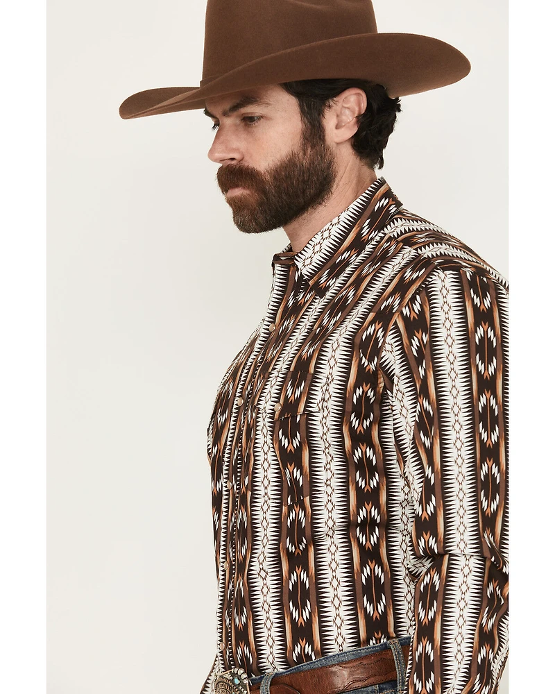 Wrangler Men's Checotah Southwestern Striped Print Long Sleeve Pearl Snap Western Shirt