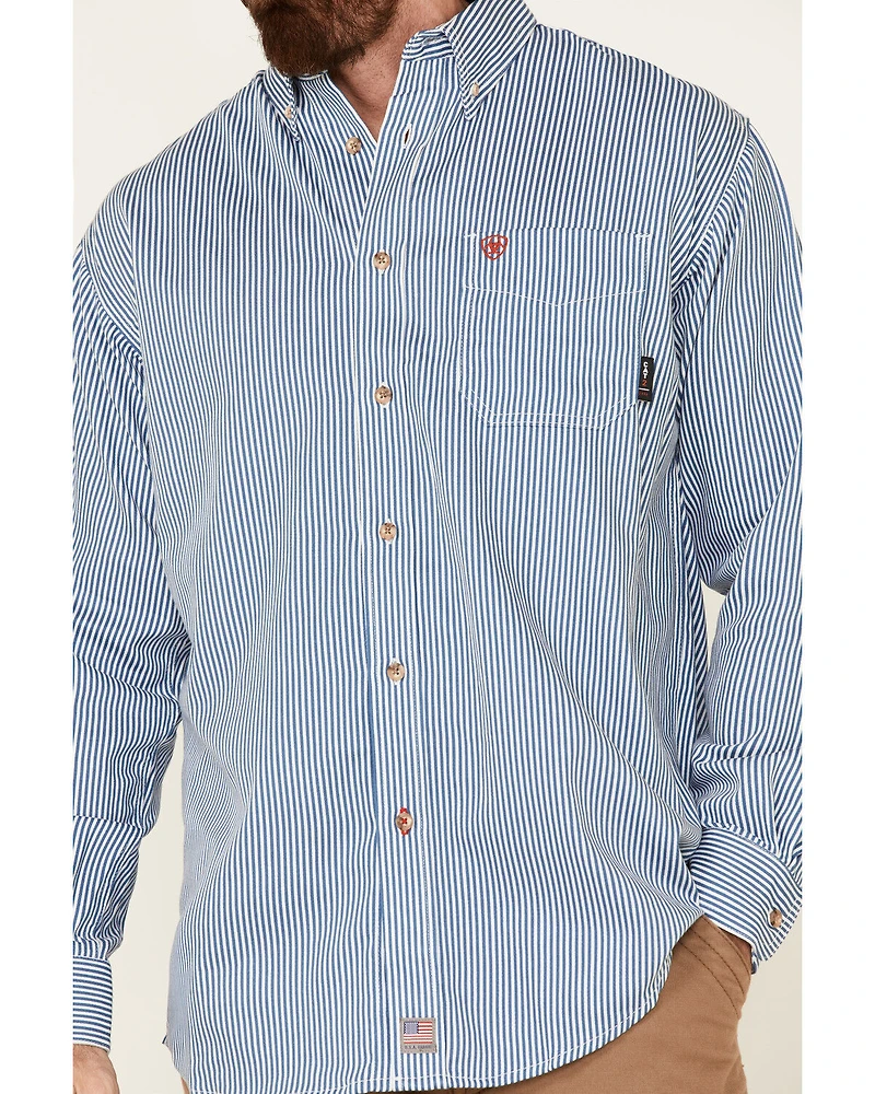 Ariat Men's FR Striped Long Sleeve Button-Down Work Shirt - Big