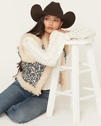 Rock & Roll Denim Women's Faux Fur Lined Floral Fashion Vest