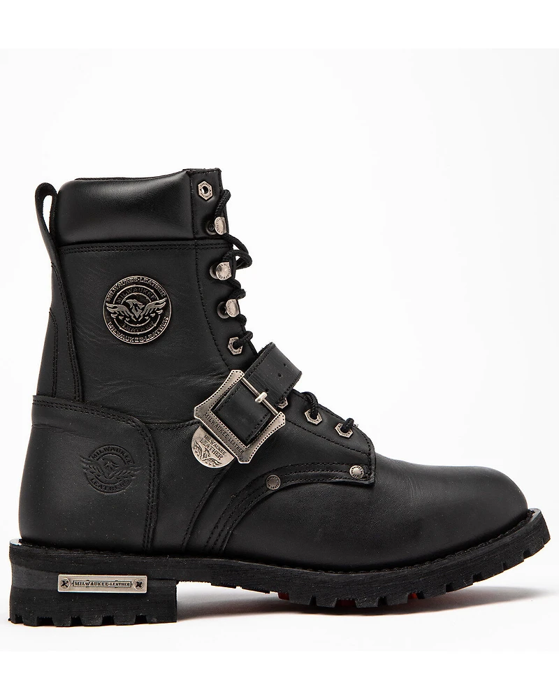 Milwaukee Leather Men's Buckled Lace-Up Boots - Round Toe