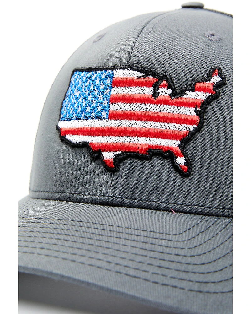 Oil Field Hats Men's Gray & Black American Flag US Patch Mesh-Back Ball Cap