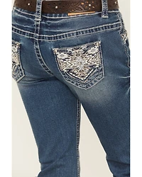 Shyanne Girls' Medium Wash Southwestern Pocket Bootcut Stretch Denim Jeans