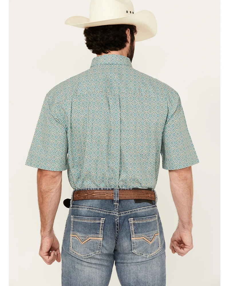 George Strait by Wrangler Men's Geo Print Short Sleeve Button-Down Stretch Western Shirt