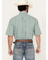 George Strait by Wrangler Men's Geo Print Short Sleeve Button-Down Stretch Western Shirt