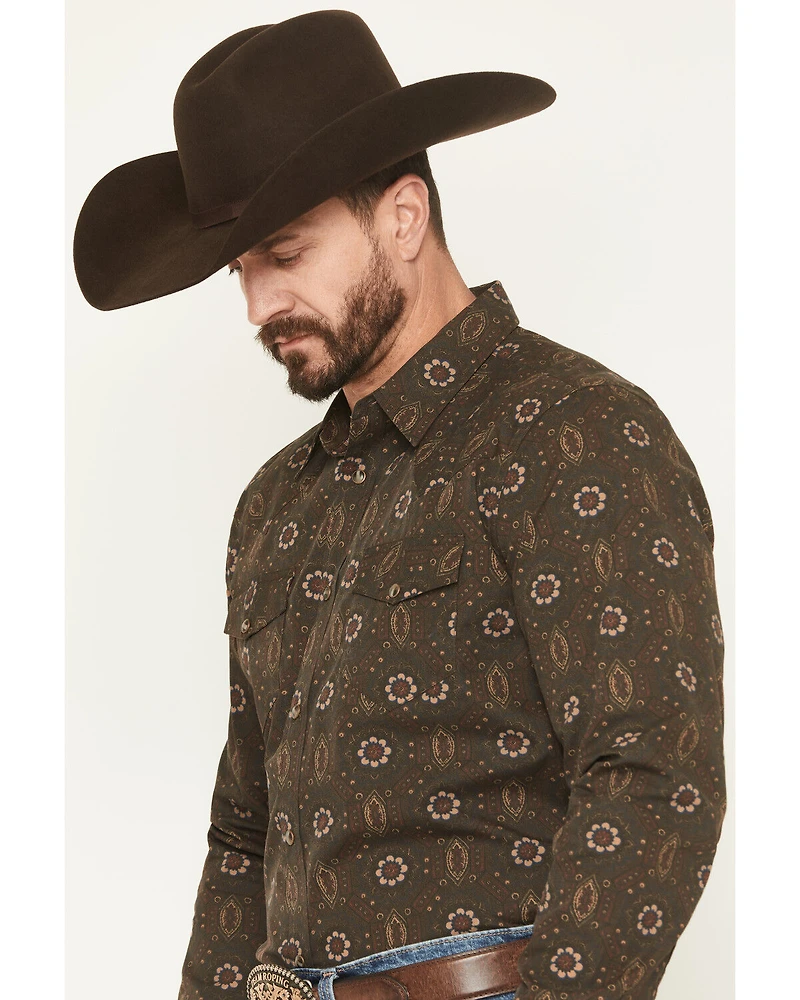 Gibson Trading Co Men's Bourbon Street Medallion Print Long Sleeve Snap Stretch Western Shirt