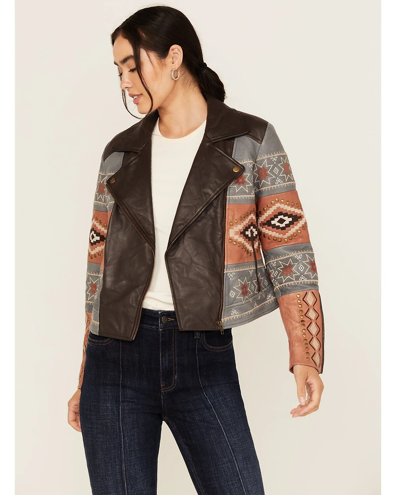 Shyanne Women's Embellished and Embroidered Leather Jacket