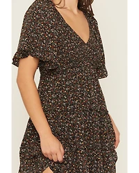 Yura Women's Floral Print Short Sleeve Smocked Mini Dress