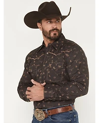 Cowboy Hardware Men's Brand Irons Print Long Sleeve Snap Stretch Western Shirt