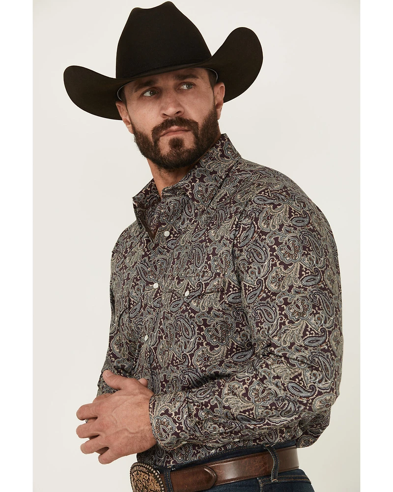 Rough Stock by Panhandle Men's Paisley Print Long Sleeve Pearl Snap Stretch Western Shirt