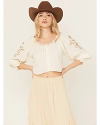 Shyanne Women's Embellished Tie Front Peasant Top