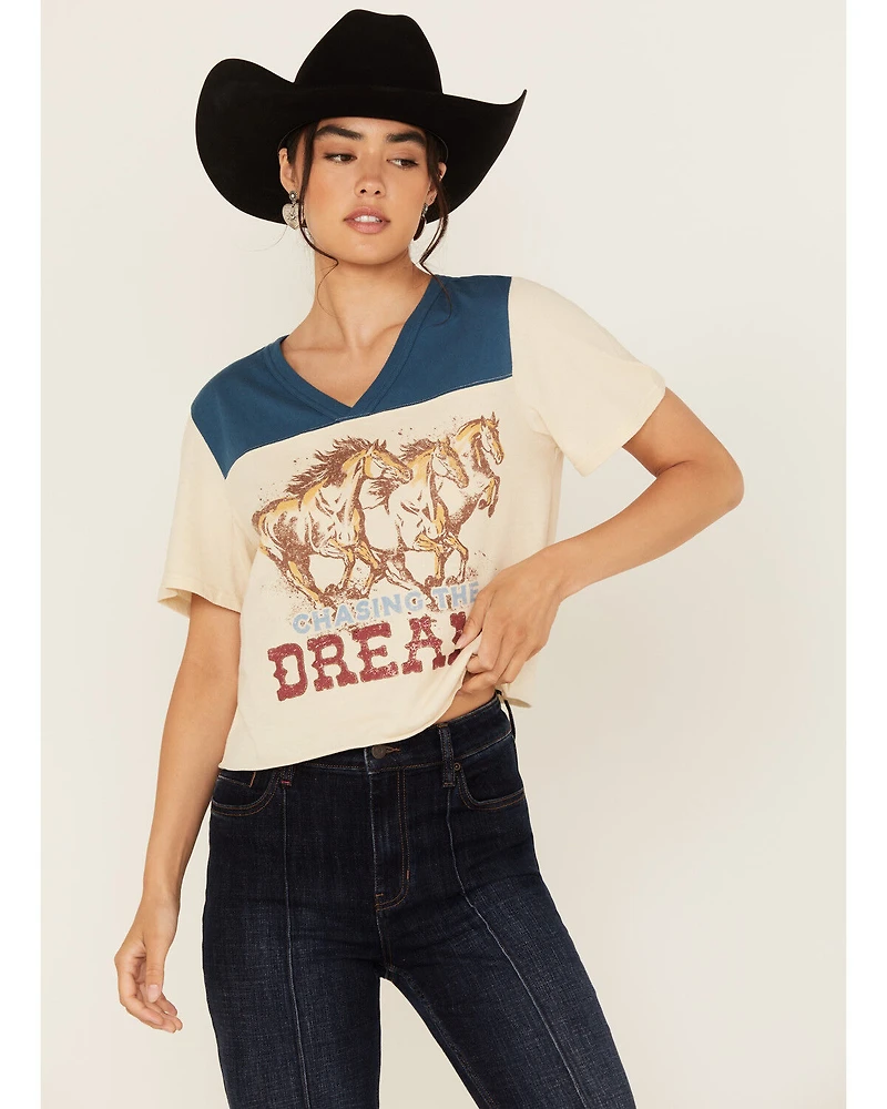 Idyllwind Women's Chasing The Dream Cropped Football Short Sleeve Tee
