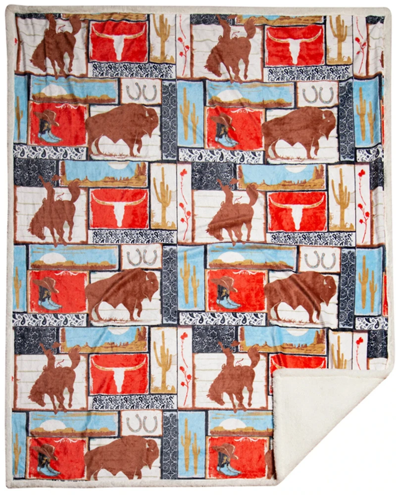 Carstens Home Wrangler Vintage Western Sherpa Throw Blanket