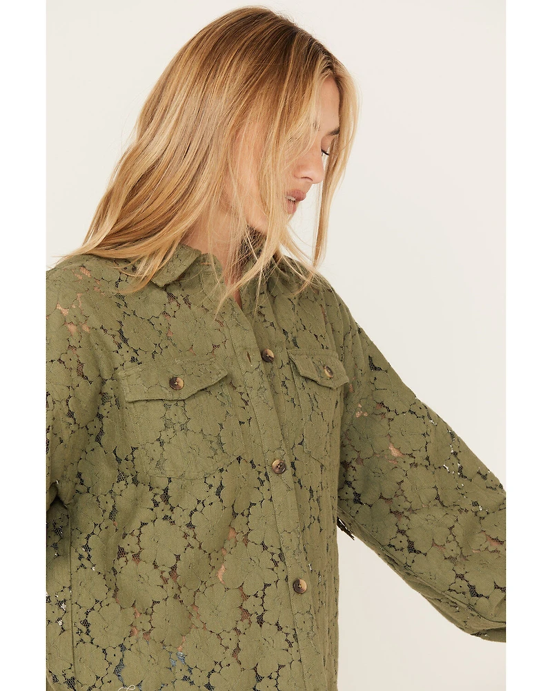 Shyanne Women's Lace Fringe Button Down Shacket