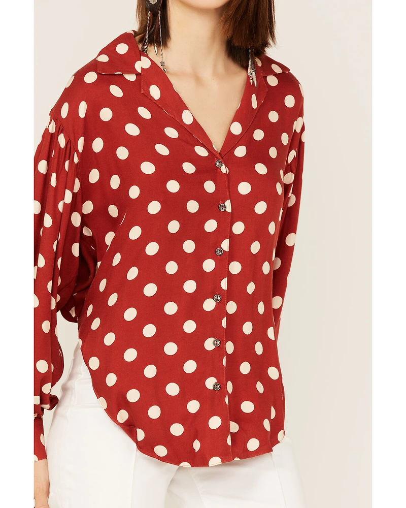 Maggie Sweet Women's Almeria Polka Dot Long Sleeve Button Down Shirt