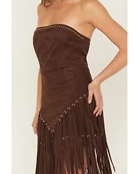 Blue B Women's Fringe Faux Suede Strapless Mini Dress
