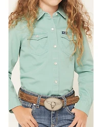 Wrangler Girls' Solid Long Sleeve Snap Western Shirt