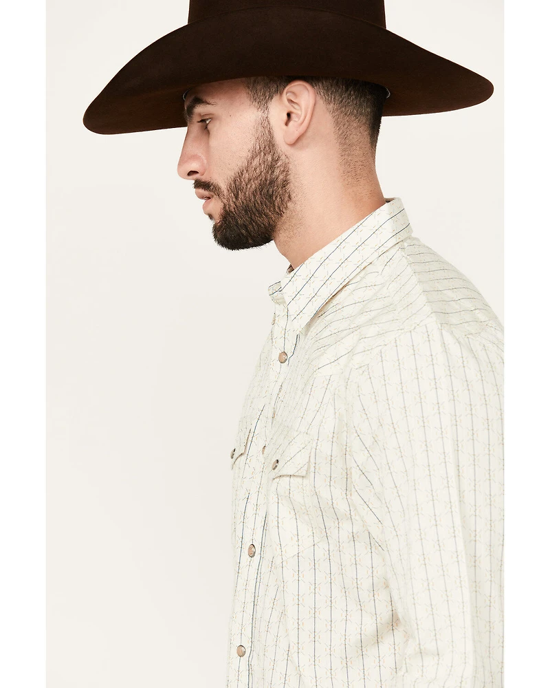 Moonshine Spirit Men's Uptown Geo Dobby Striped Print Long Sleeve Snap Western Shirt