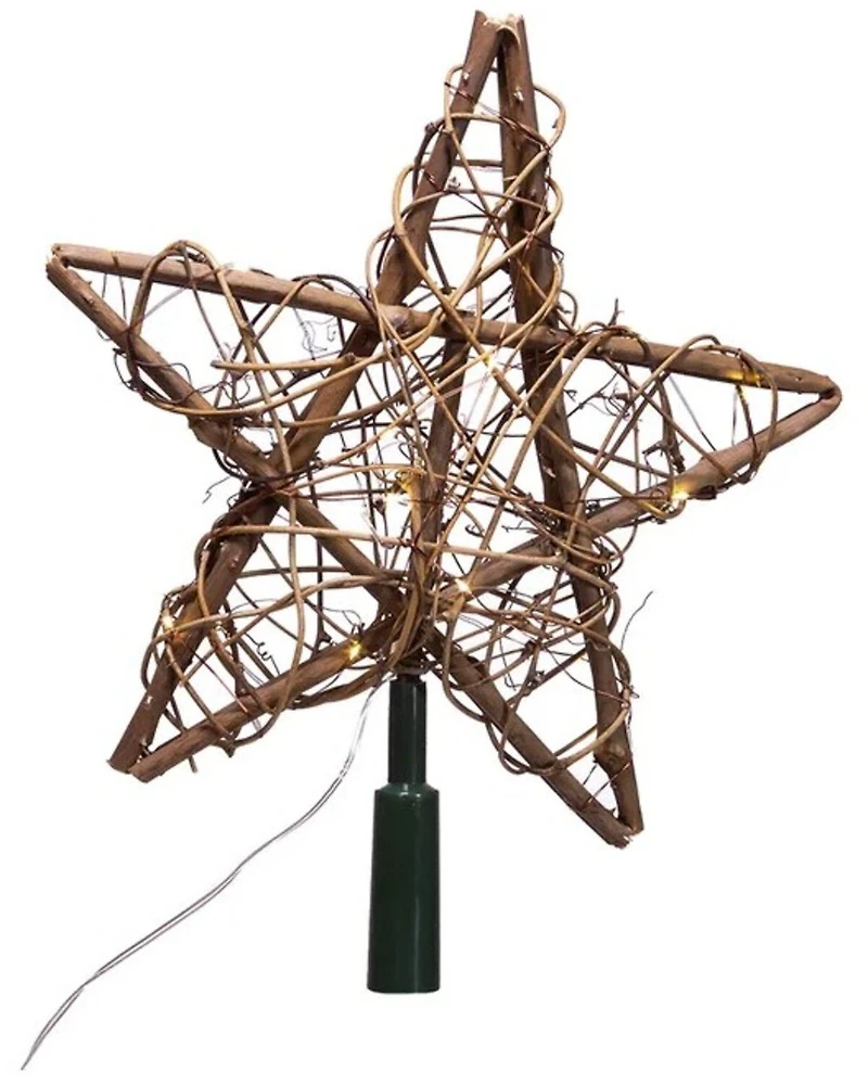 Kurt Adler 10" 20L Warm White Fairy LED Natural Rattan Star Treetop